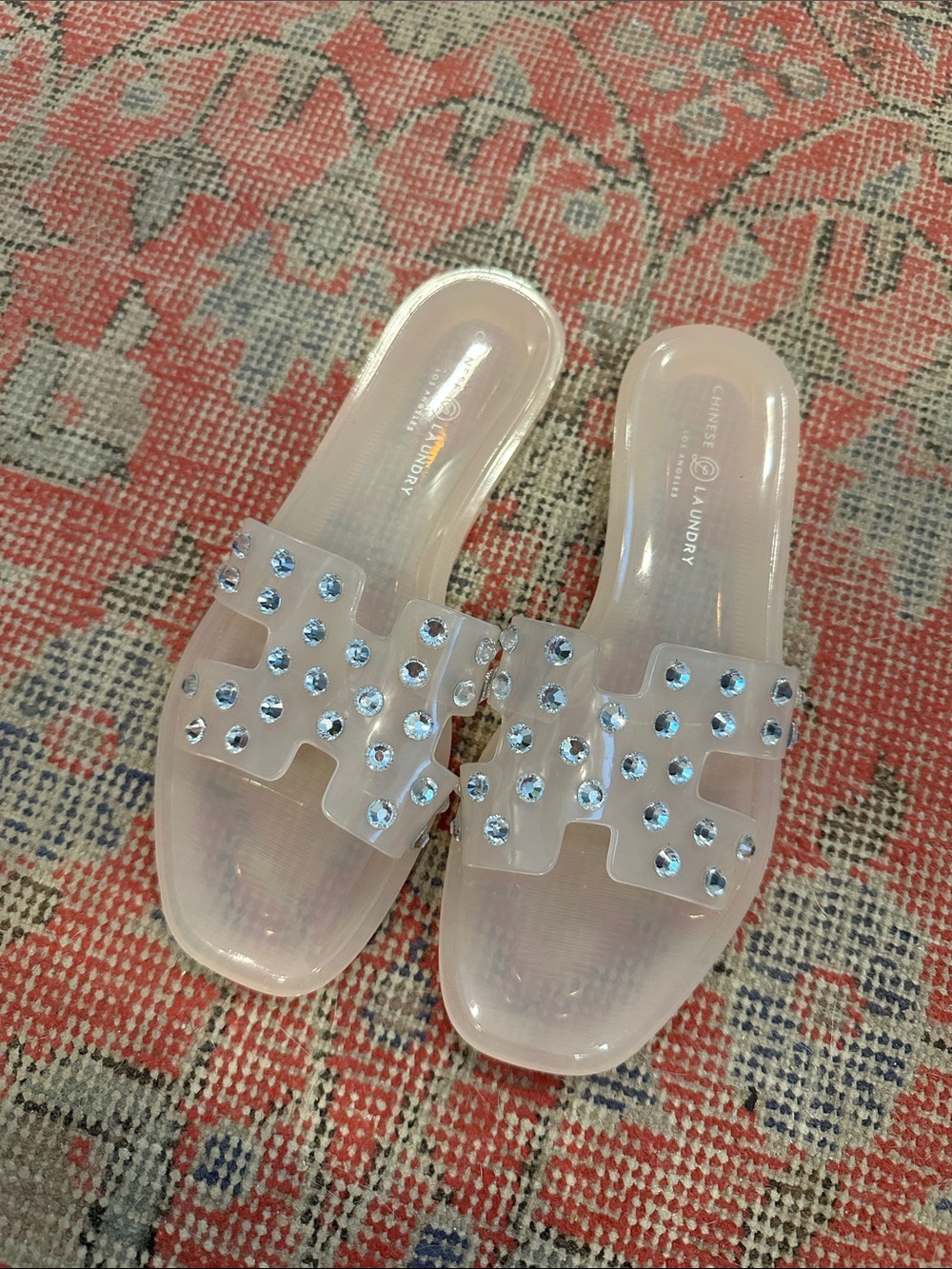 Chinese Laundry Charli Rhinestone Jelly Slide Sandals Clear Nude Size 8